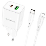 Tinklo įkroviklis 220V USB C 18W + USB C - iPhone 8pin (lightning) kabelis 1m greito krovimo (QC3.0) Borofone BN7 baltas (white)
